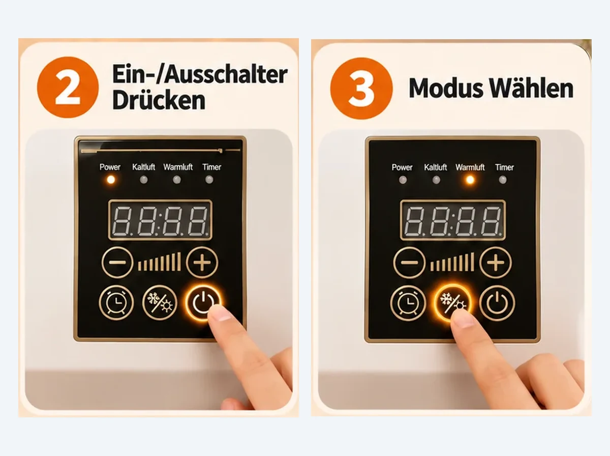 Warmluft oder Kaltluft wählen